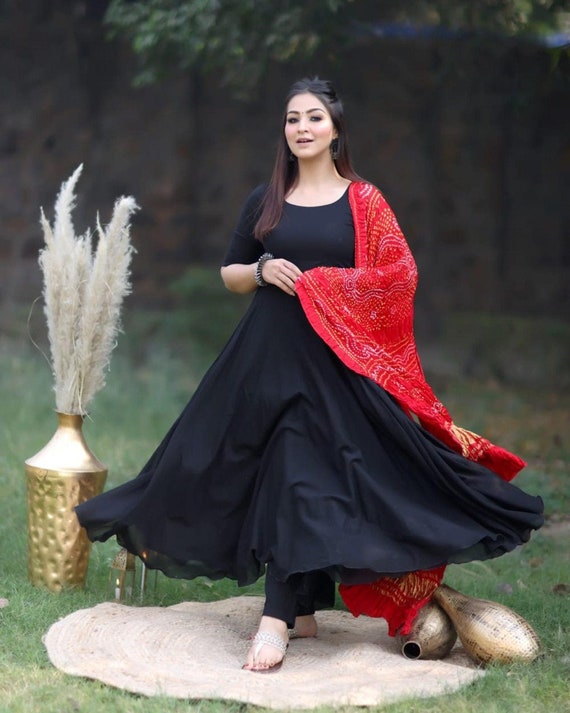 Beautiful Black Color Ruffle Flair Anarkali Gown – Amrutamfab