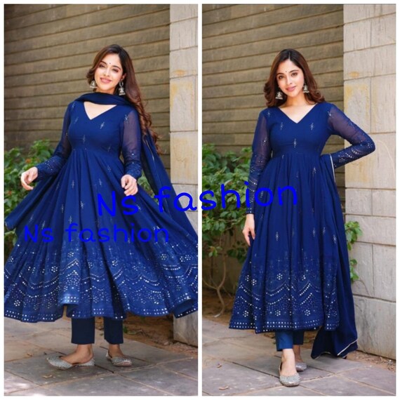 Navy Blue Silk With Handwork Anarkali Gown – BEST SAREE