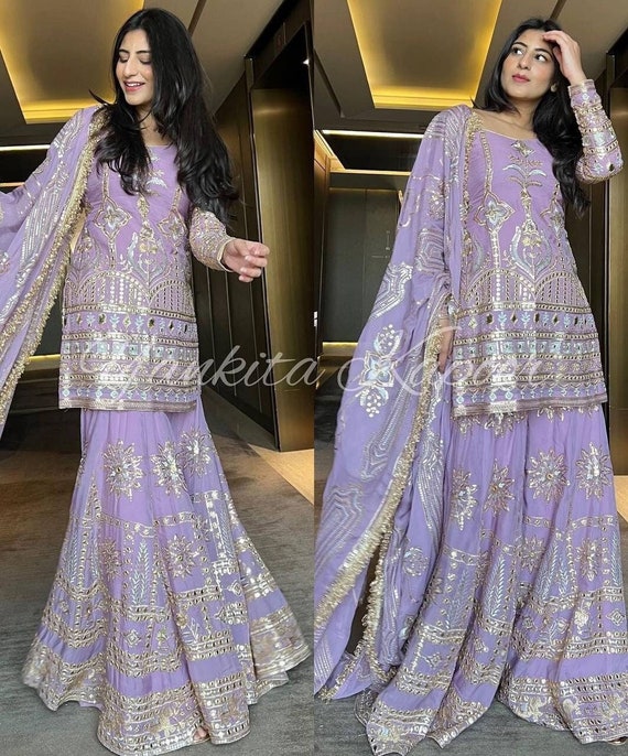 Blue Sequined Sharara Suit With Crepe Dupatta 4170SL04