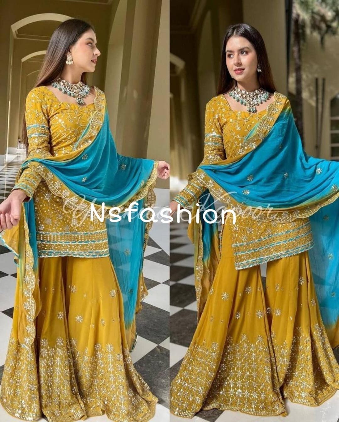 Buy Yellow Designer Sharara Suit RTC-5442 at Rs. 1100 online from Surati  Fabric Pakistani Suits : 5442