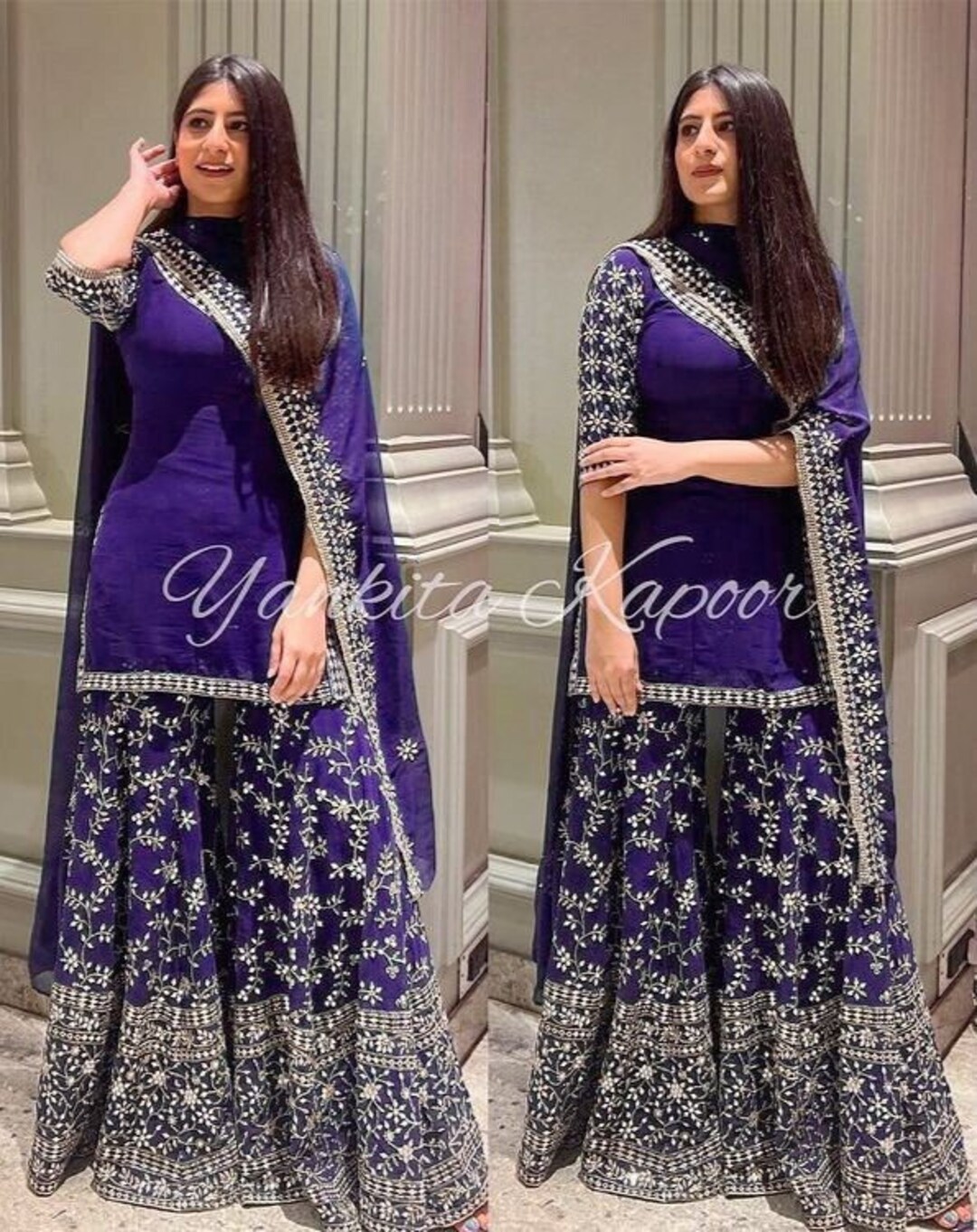 Pakistani Partywear Blue / Purple Georgette Fully Embroidered Kurta ...