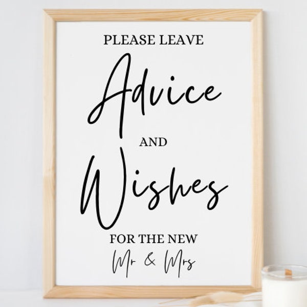 Advice and Well Wishes Sign, Modern Minimalist Wedding Marriage Advice Sign For New Mr and Mrs, Wedding Signs Tabletop DIY, Printable Sign