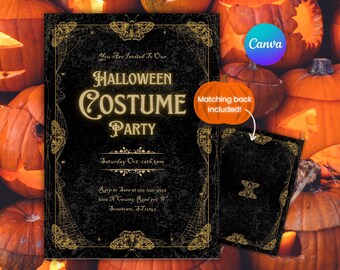Vintage Halloween Costume Party Invitation, Editable Canva Template (Digital Download)