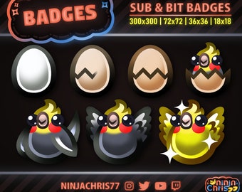 Subscriber or Bit Badges | Birb/Cockatiel | for Twitch, Youtube