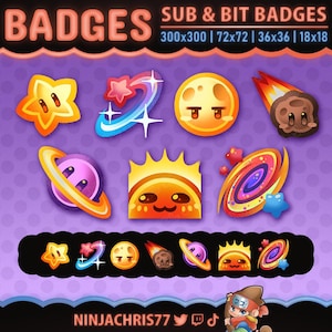 Space Badge Set | 7 Subscriber or Bit Badges | for Twitch & Youtube