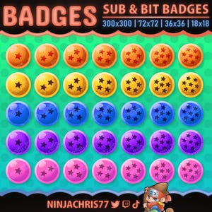 Dragonball Badges | 35 Subscriber or Bit Badges for Twitch, Youtube & Kick