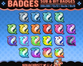 20 Shark Badges | Subscriber or Bit Badges for Twitch, Youtube & Kick