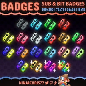 20 badge Joycon / badge per abbonati o bit per Twitch, Youtube e Kick
