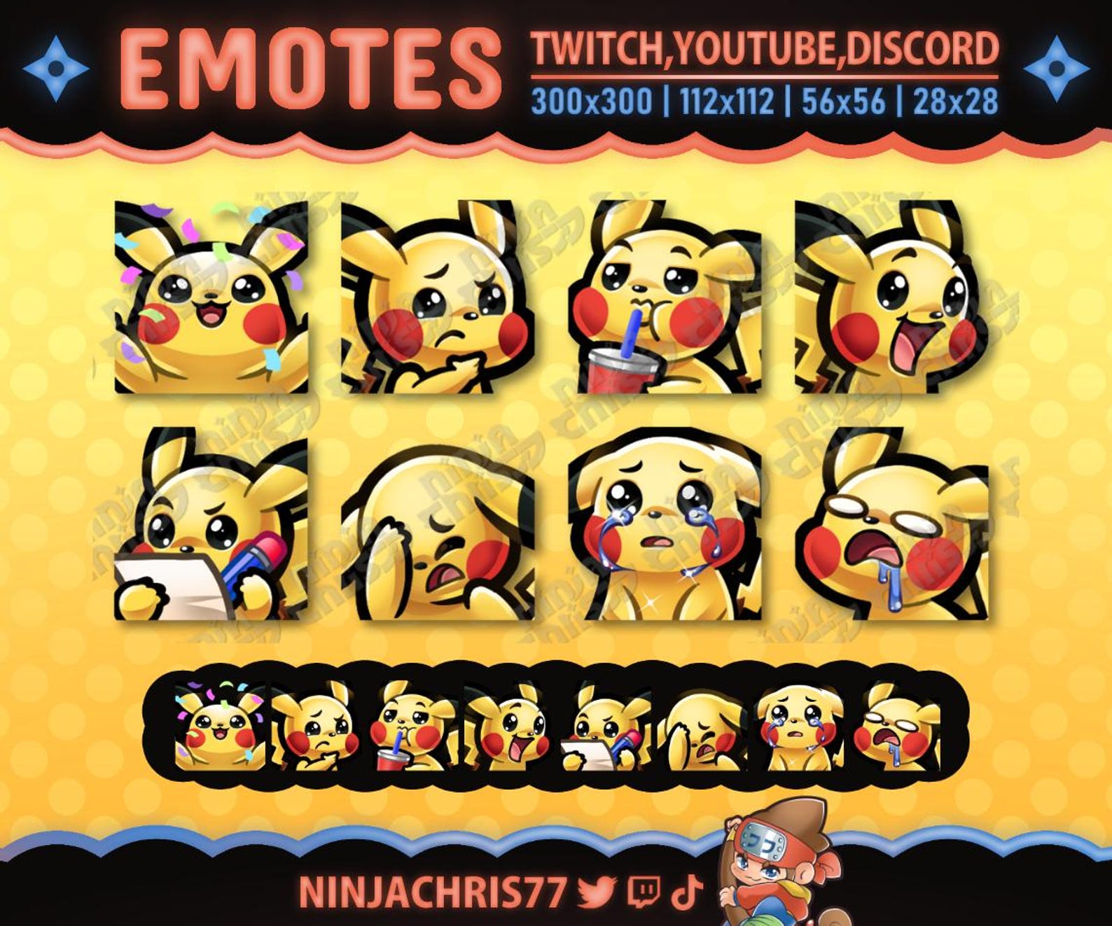Pikachu Emote Set #2 | 8 Emotes for Twitch, Youtube, Kick & Discord - Etsy