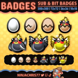 Odznaki Cockatiel | 7 odznak subskrybenta lub bitu dla Twitch, Youtube, Kick