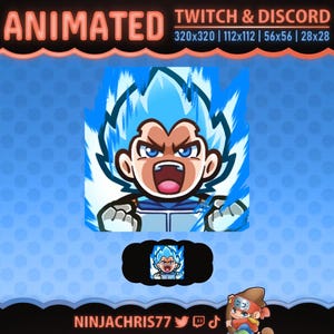 May include: Animated Twitch and Discord banner with a blue background and white polka dots. The banner features a cartoon character with blue hair and a determined expression. Text includes "ANIMATED" and "TWITCH & DISCORD".