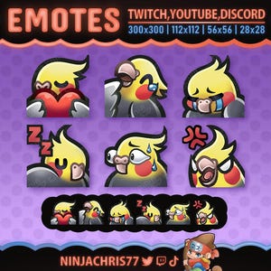 Zestaw emotikonek Birb | 6 emotikonek Cockatiel na Twitch, Youtube, Kick i Discord