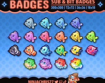 20 Fish Badges | Subscriber or Bit Badges for Twitch, Youtube & Kick