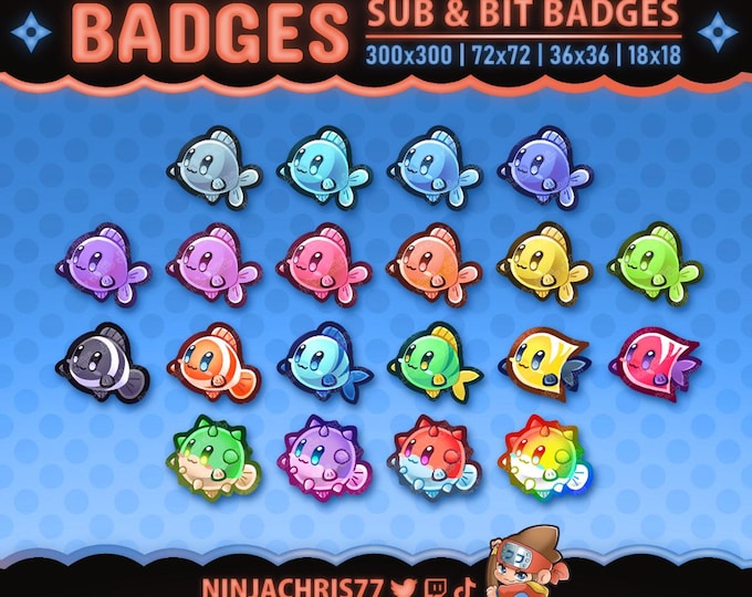20 Fish Badges | Subscriber or Bit Badges for Twitch, Youtube & Kick - Etsy