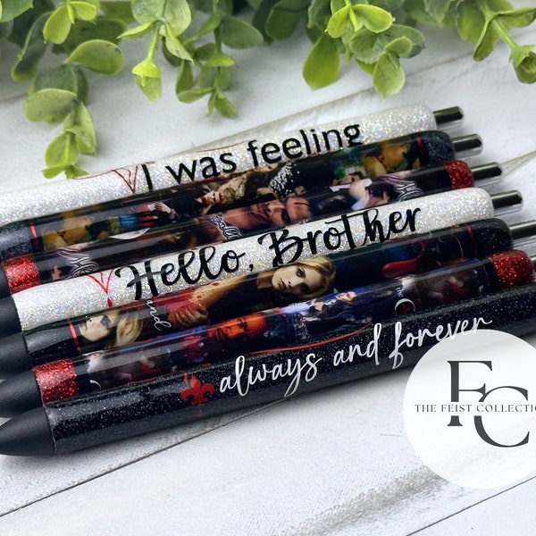 Vampire Diaries Glitter Pen, Mystic Falls, Damon and Stefan Salvatore, TVD, Hello Brother, Inkjoy Glitter Gel Pen, Black Ink, Refillable