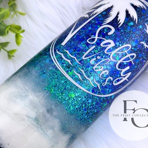 Beach Glitter Tumbler: Salty Vibes, 20oz Stainless Steel Cup