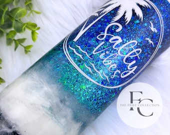 Beach Glitter Tumbler: Salty Vibes, 20oz Stainless Steel Cup