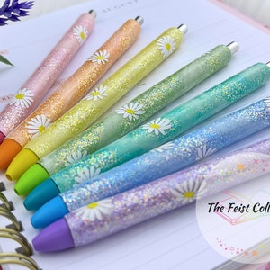 Flower Glitter Pen, Milky Way Pastel Glitter Pen, Spring Inspired Gift, Glitter Gel Pens, Custom Personalized Gift, Black Ink, Refillable