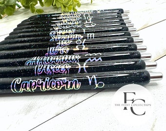 Zodiac Glitter Gel Pen: Astrology Black Ink Pen, Refillable