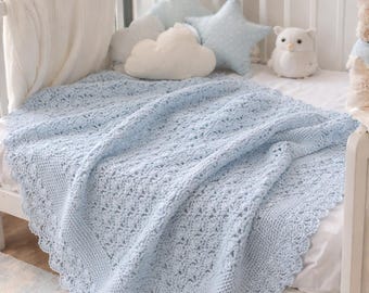 Coperta per neonati fatta a mano all'uncinetto, biancheria da letto per la cameretta in morbido cotone blu