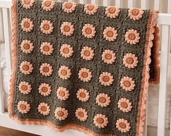Coperta per neonati con fiori all'uncinetto, coperta quadrata della nonna, regalo fatto a mano per baby shower, coperta floreale all'uncinetto, coperta per culla per bambini,