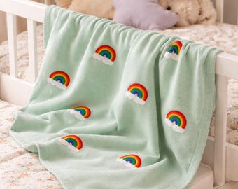 Coperta per neonati arcobaleno, coperta per neonati verde menta, coperta per cameretta, coperta per neonati all'uncinetto, coperta per passeggino, regalo per baby shower, coperta per culla,