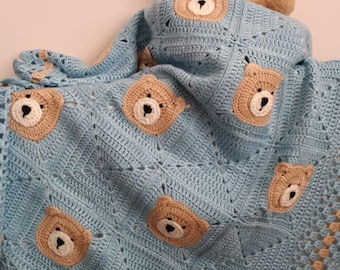 Copertina per neonati a forma di orsetto realizzata a mano all'uncinetto, morbida decorazione in cotone per la cameretta dei bambini