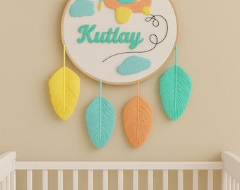 Decorazione da parete personalizzata con aereo per la cameretta dei bambini – Decorazione per la cameretta dei bambini con tecnica Punch Needle