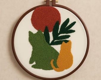 Decorazione murale a forma di gatto con motivo Punch Needle – Decorazione per cameretta in stile boho fatta a mano (20/25 cm)