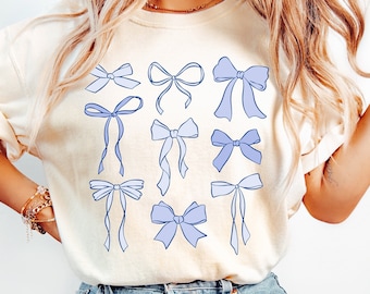 Niebieskie kokardy PNG+ plik SVG, kokardy kokietki Png SVG, modny estetyczny projekt koszuli, estetyka Soft Girl, estetyka Cottagecore, wstążki Png SVG
