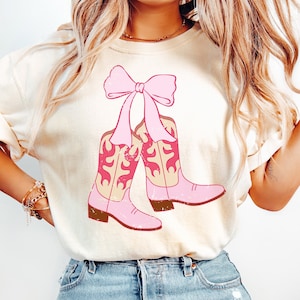 Pink Bow Cowgirl Boots PNG, Coquette Png, Trendy Aesthetic Shirt Design, Soft Girl Aesthetic, Cottagecore Aesthetic, Ribbon Png