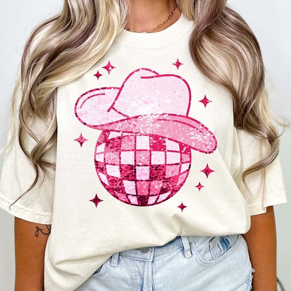 Disco Cowgirl Faux Sequin PNG Sublimation File, Bachelorette PNG, Glitter Png, Disco Cowboy, Cowboy Hat Png, Disco Ball Png, Sparkly Png