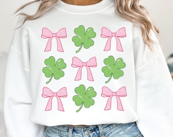 Pink Bows And Clovers Coquette St. Patrick's Day PNG + SVG Collage File, Trendy Aesthetic Shirt Design, Soft Girl Aesthetic, Ribbons Png Svg