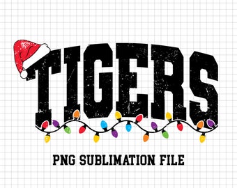 Tigers Christmas Mascot Png Sublimation File, School Mascot, Team Mascot, Shirt Design, Distressed Png