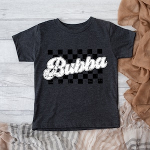 Retro Bubba Checkered PNG Black and White Outline, Trendy Aesthetic Shirt Design, Distressed PNG