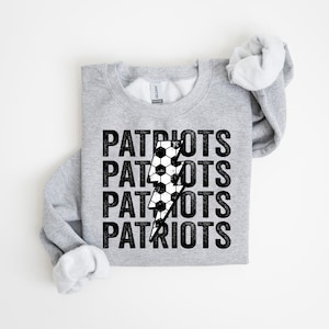Patriots Soccer Distressed Lightning Bolt PNG Sublimation File, Stacked Png, Soccer Season, Trendy Shirt Design, Grunge Png