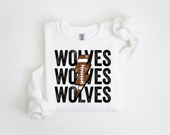 Wolves Football Distressed Lightning Bolt PNG Sublimation File, Stacked Png, Football Season, Trendy Shirt Design, Grunge Png