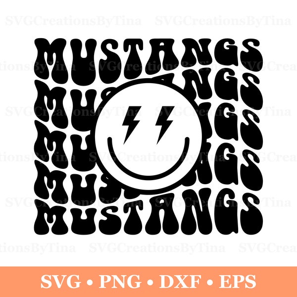 Mustangs Retro Wavy Mascot Svg Png Eps Dxf, School Mascot, Team Mascot, Shirt Design, Stacked Svg, Groovy Svg, Mustangs Cheer Love