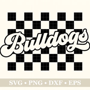 Bulldogs Mascot Retro Checkered Svg Png Eps Dxf, School Mascot, Team Mascot, Shirt Design, Retro Font, Sublimation Design