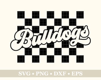 Bulldogs Mascot Retro Checkered Svg Png Eps Dxf, School Mascot, Team Mascot, Shirt Design, Retro Font, Sublimation Design