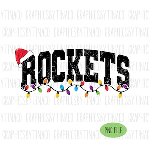 Rockets Weihnachtsmaskottchen Png-Sublimationsdatei, Schulmaskottchen, Teammaskottchen, Shirt-Design, beunruhigte Png