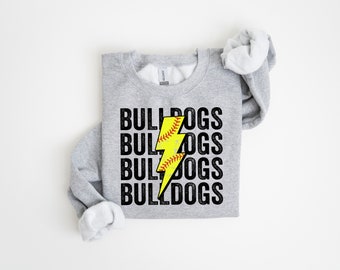 Bulldogs Softball Distressed Lightning Bolt PNG Sublimation File, Stacked Png, Softball Season, Trendy Aesthetic Shirt Design, Grunge Png