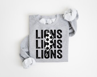 Lions Soccer Distressed Lightning Bolt PNG Sublimation File, Stacked Png, Soccer Season, Trendy Shirt Design, Grunge Png