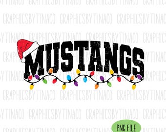 Mustangs Christmas Mascot Png Sublimation File, School Mascot, Team Mascot, Shirt Design, Distressed Png