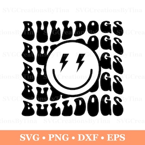 Bulldogs Retro Wavy Mascot Svg Png Eps Dxf, School Mascot, Team Mascot, Shirt Design, Stacked Svg, Groovy Svg