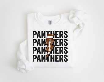 Plik sublimacyjny PNG z motywem błyskawicy w piłce nożnej drużyny Panthers, ułożone w stosy PNG, sezon piłkarski, modny projekt koszulki, grunge PNG