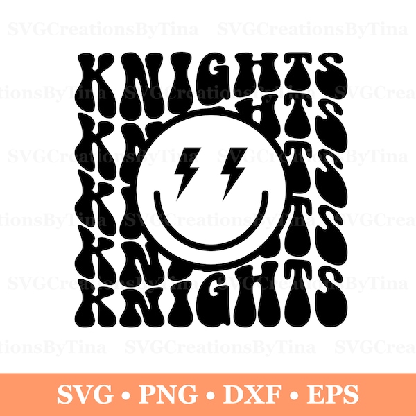 Knights Retro Wavy Mascot Svg Png Eps Dxf, School Mascot, Team Mascot, Shirt Design, Stacked Svg, Groovy Svg, Knights Cheer Love