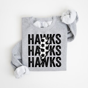 Hawks Soccer Distressed Lightning Bolt PNG Sublimation File, Stacked Png, Soccer Season, Trendy Shirt Design, Grunge Png
