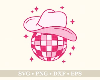 Disco Cowgirl SVG, PNG, Eps, Dxf, Bachelorette SVG, Design a sublimazione, Disco Cowboy Svg, Cappello da cowboy Svg, Disco Ball Svg