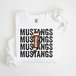 Mustangs Football Distressed Lightning Bolt PNG Sublimation File, Stacked Png, Football Season, Trendy Shirt Design, Grunge Png
